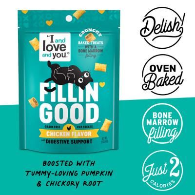 Show full view: I and Love and You Fillin Good Chicken Flavor with Digestive Support Grain-Free Crunchy Cat Treats, 2-oz bag slide 4 of 6