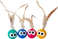 Pet Fit For Life Bouncy Ball with Eyes & Tails Cat Toy, Multi, 4 pack