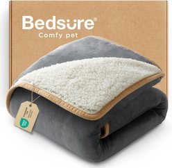 Bedsure Waterproof Sherpa Fleece Reversible Furniture Protector Dog & Cat Throw Blanket, Grey, Small