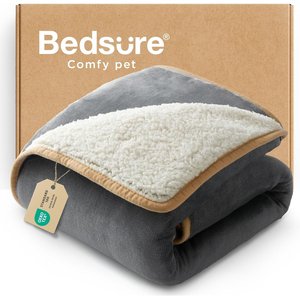 Bedsure Waterproof Sherpa Fleece Reversible Furniture Protector Dog & Cat Throw Blanket, Grey, Small