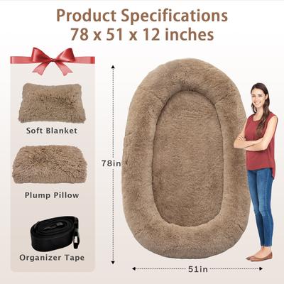 Show full view: LovMor 10-cm Thick Memory Foam Oversize Human Dog Bed with Plump Pillow & Removable Cover, 78 x 51 x 12-in, Khaki slide 3 of 8