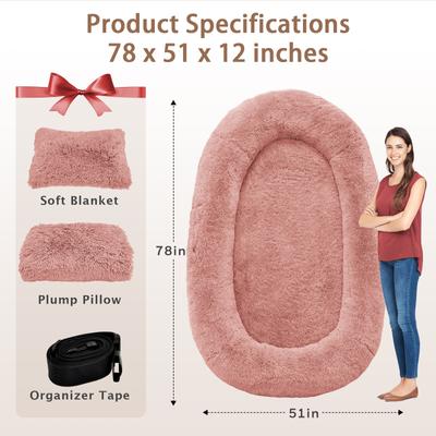 Show full view: LovMor 10-cm Thick Memory Foam Oversize Human Dog Bed with Plump Pillow & Removable Cover, 78 x 51 x 12-in, Pink slide 2 of 7