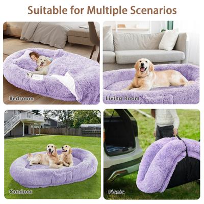 Show full view: LovMor 10-cm Thick Memory Foam Oversize Human Dog Bed with Plump Pillow & Removable Cover, 78 x 51 x 12-in, Purple slide 6 of 7