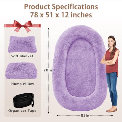 Show full view: LovMor 10-cm Thick Memory Foam Oversize Human Dog Bed with Plump Pillow & Removable Cover, 78 x 51 x 12-in, Purple slide 2 of 7