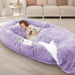 LovMor 10-cm Thick Memory Foam Oversize Human Dog Bed with Plump Pillow & Removable Cover, 78 x 51 x 12-in, Purple