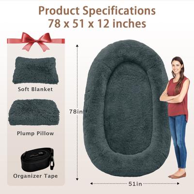 Show full view: LovMor 10-cm Thick Memory Foam Oversize Human Dog Bed with Plump Pillow & Removable Cover, 78 x 51 x 12-in, Dark Grey slide 2 of 7