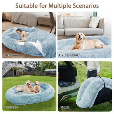 Show full view: LovMor 10-cm Thick Memory Foam Oversize Human Dog Bed with Plump Pillow & Removable Cover, 78 x 51 x 12-in, Blue slide 6 of 7