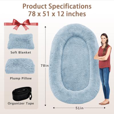 Show full view: LovMor 10-cm Thick Memory Foam Oversize Human Dog Bed with Plump Pillow & Removable Cover, 78 x 51 x 12-in, Blue slide 2 of 7