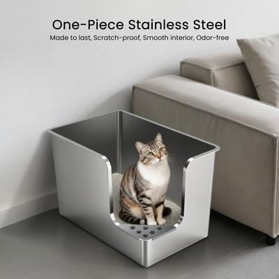 Show full view: Ptlom Stainless Steel High Sided Low Entry Corner Cat Litter Box, 22.8 x 14.8 x 14.5-in slide 8 of 12