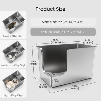 Show full view: Ptlom Stainless Steel High Sided Low Entry Corner Cat Litter Box, 22.8 x 14.8 x 14.5-in slide 3 of 12