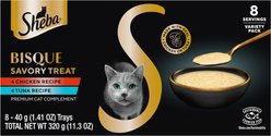 Sheba Bisque Chicken & Tuna Recipe Grain-Free Lickable Cat Treats & Food Topper, 1.4-oz tray, case of 8