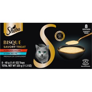 Sheba Bisque Chicken & Tuna Recipe Grain-Free Lickable Cat Treats & Food Topper, 1.4-oz tray, case of 8