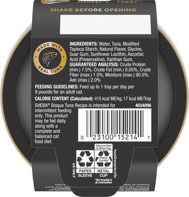 Show full view: Sheba Bisque Tuna Recipe Grain-Free Lickable Cat Treats & Food Topper, 1.4-oz tray, case of 14 slide 3 of 10