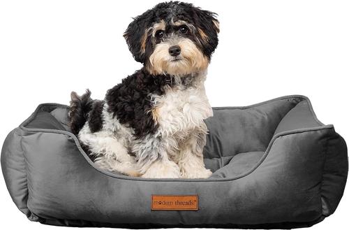 Show full view: MODERN THREADS Luxury Tufted Velvet Cuddler Dog & Cat Bed, Charcoal, 28 x 21 x 9-in slide 2 of 5