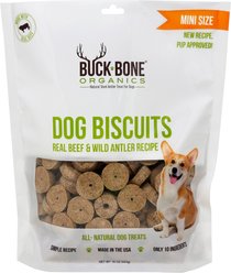 Buck Bone Organics Mini Antler Biscuits Dog Treats, 16-oz bag