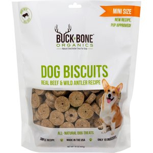 Buck Bone Organics Mini Antler Biscuits Dog Treats, 16-oz bag