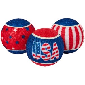 Frisco Winter Sports Americana Squeaky Tennis Ball Dog Toy, Medium, 3 count