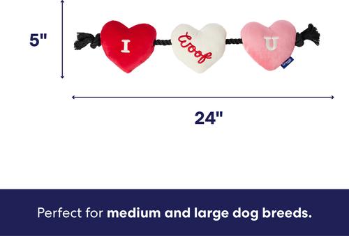 Show full view: Frisco Valentine I Woof You Plush with Rope Squeaky Dog Toy, Medium/Large slide 2 of 8