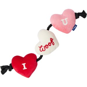 Frisco Valentine I Woof You Plush with Rope Squeaky Dog Toy, Medium/Large