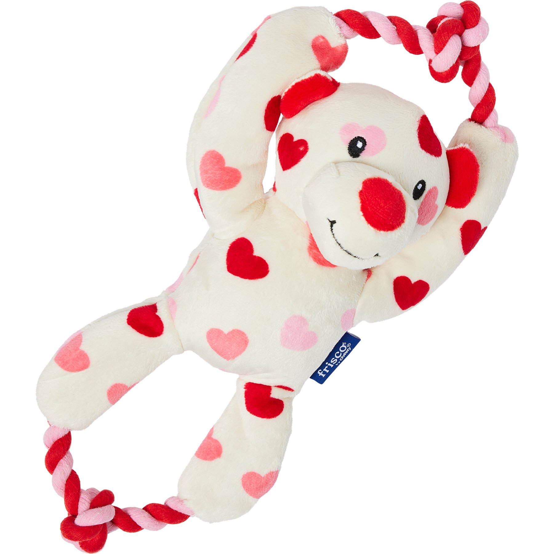 Frisco Valentine Heart Bear Plush with Rope Squeaky Dog Toy, Medium/Large