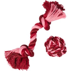 Frisco Valentine Double Knot & Rope Ball Dog Toy, Medium, 2 count