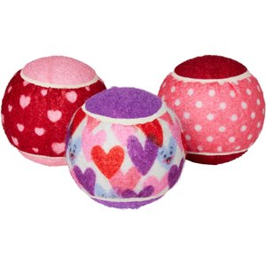 Frisco Valentine Hearts Squeaky Tennis Ball Dog Toy, Medium, 3 count