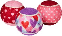 Frisco Valentine Hearts Squeaky Tennis Ball Dog Toy, Medium, 3 count
