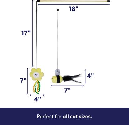 Show full view: Frisco Easter Spring Bee & Flower Interchangeable Teaser Wand Plush Cat Toy with Silvervine & Catnip slide 2 of 8