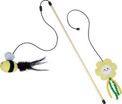 Frisco Easter Spring Bee & Flower Interchangeable Teaser Wand Plush Cat Toy with Silvervine & Catnip