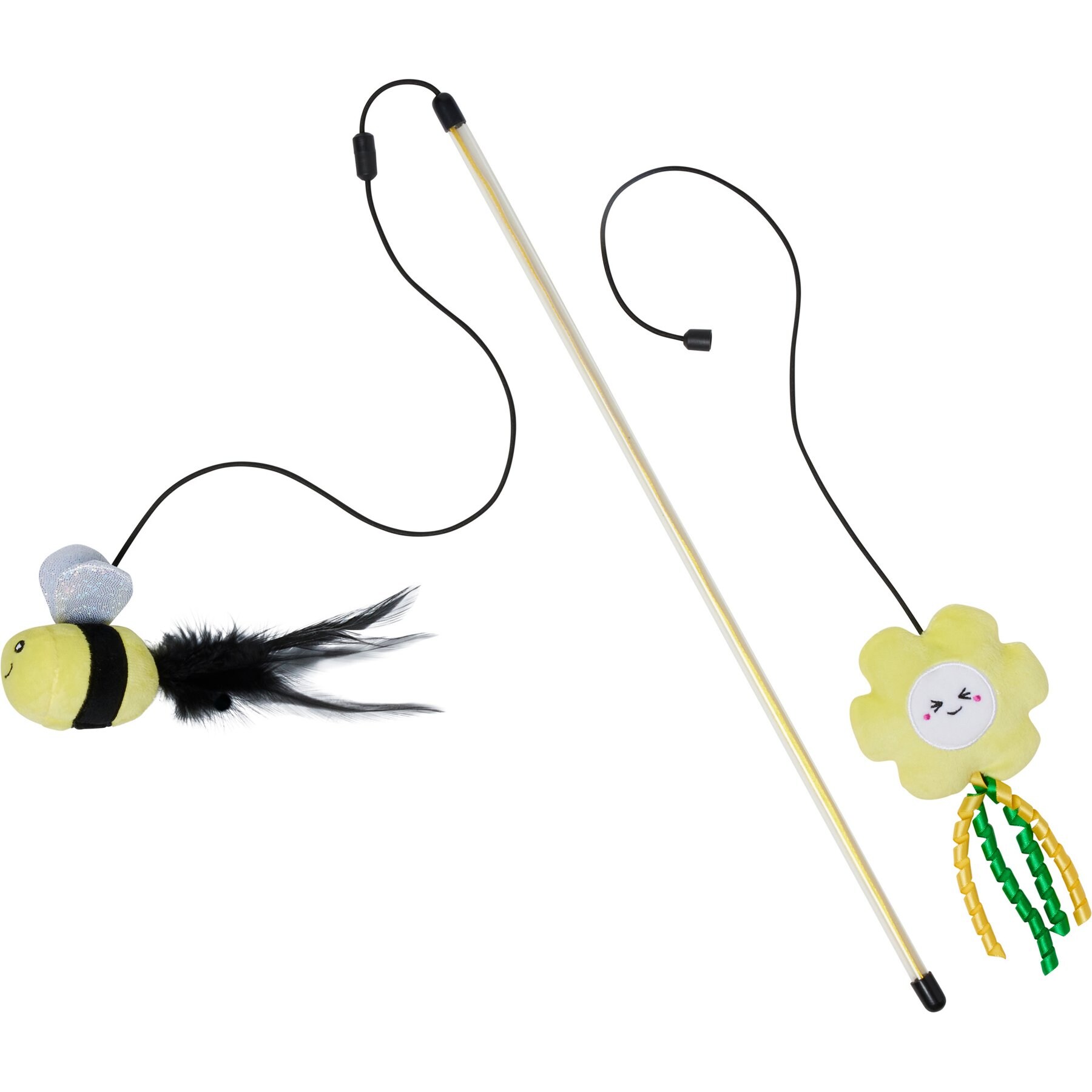 Frisco Easter Spring Bee & Flower Interchangeable Teaser Wand Plush Cat Toy with Silvervine & Catnip