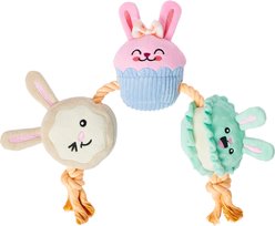 Frisco Easter Sweet Treat Bunnies Plush with Rope Squeaky Dog Toy, Medium/Large