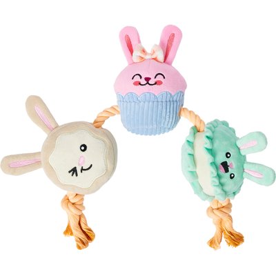 Frisco Frisco Easter Sweet Treat Bunnies Plush with Rope Squeaky Dog Toy, Medium/Large