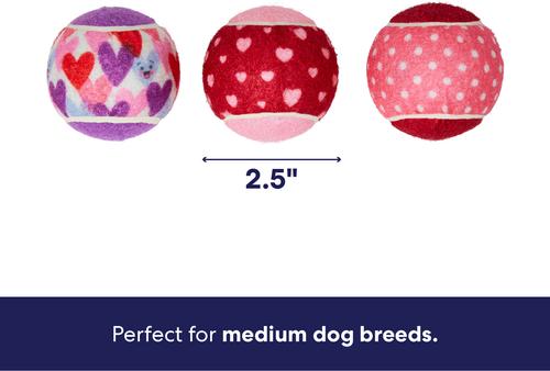 Show full view: Frisco Valentine Hearts Squeaky Tennis Ball Dog Toy, Medium, 3 count slide 3 of 9