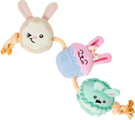 Show full view: Frisco Easter Sweet Treat Bunnies Plush with Rope Squeaky Dog Toy, Medium/Large slide 3 of 8