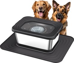 Decflow 10-L Stainless Steel No Spill Anti-Splash Dog Water Bowl with XX-Large Silicone Mat, Black