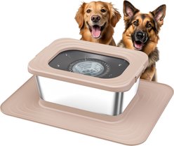 Decflow 10-L Stainless Steel No Spill Anti-Splash Dog Water Bowl with XX-Large Silicone Mat, Beige