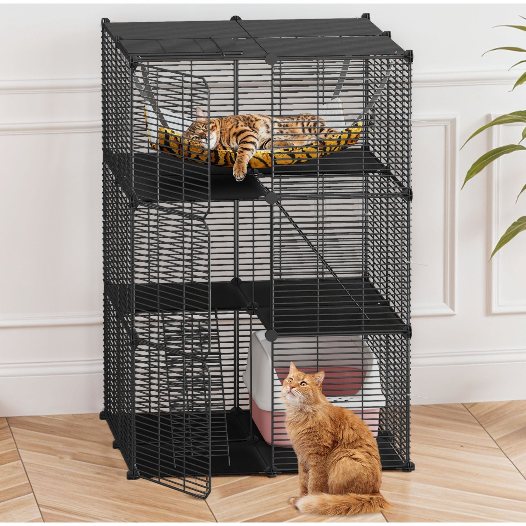 Yitahome Cage Enclosures Cat Exercise Pen Kennel with Extra Large Hammock, Black