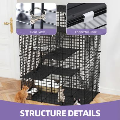 Show full view: Yitahome 4-Tier Indoor Cage, Enclosure Large Metal Wire Cat Kennel DIY Playpen with Hammock, Black slide 4 of 7
