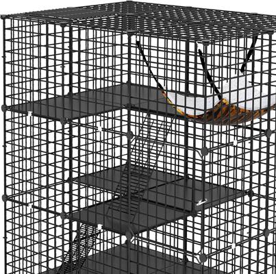 Show full view: Yitahome 4-Tier Indoor Cage, Enclosure Large Metal Wire Cat Kennel DIY Playpen with Hammock, Black slide 6 of 7