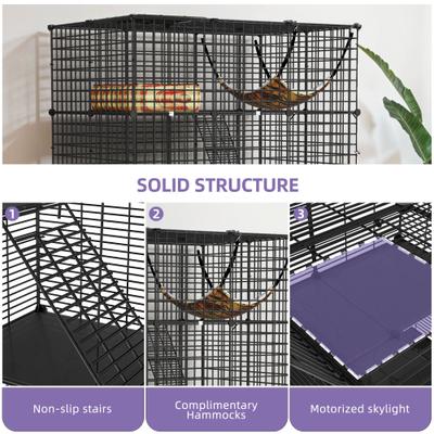 Show full view: Yitahome 4-Tier Indoor Cage, Enclosure Large Metal Wire Cat Kennel DIY Playpen with Hammock, Black slide 3 of 7