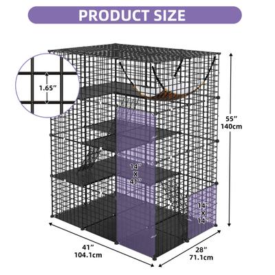 Show full view: Yitahome 4-Tier Indoor Cage, Enclosure Large Metal Wire Cat Kennel DIY Playpen with Hammock, Black slide 2 of 7