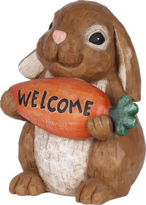 Show full view: Hi-Line Gift Rabbit Holding Carrot Welcome Sign Statue, 10-in slide 6 of 9