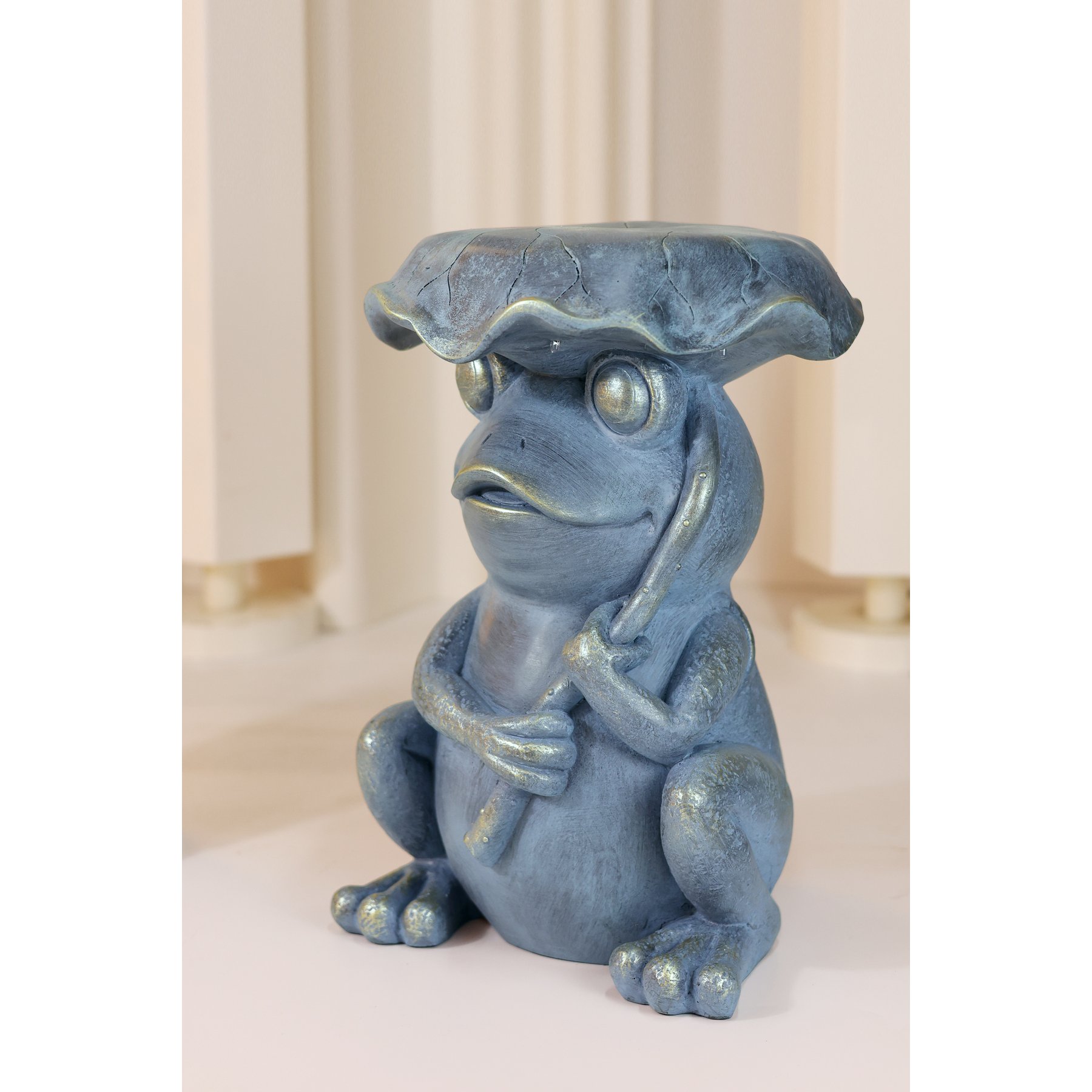 Hi-Line Gift Frog Garden Statue Plant Stand with Solar Light, 18.5-in