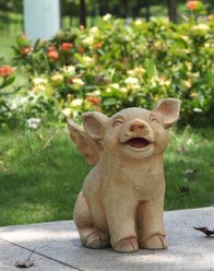 Hi-Line Gift Laughing Pig with Wings Sitting Statue, 8.87-in