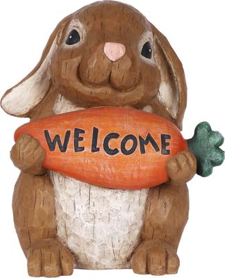 Show full view: Hi-Line Gift Rabbit Holding Carrot Welcome Sign Statue, 10-in slide 5 of 9