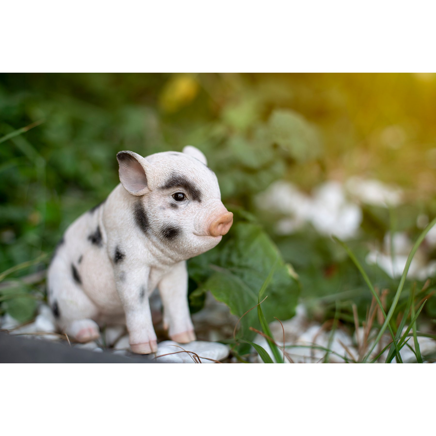 Hi-Line Gift Sitting Baby Pig Statue, Pink & Black, 6-in