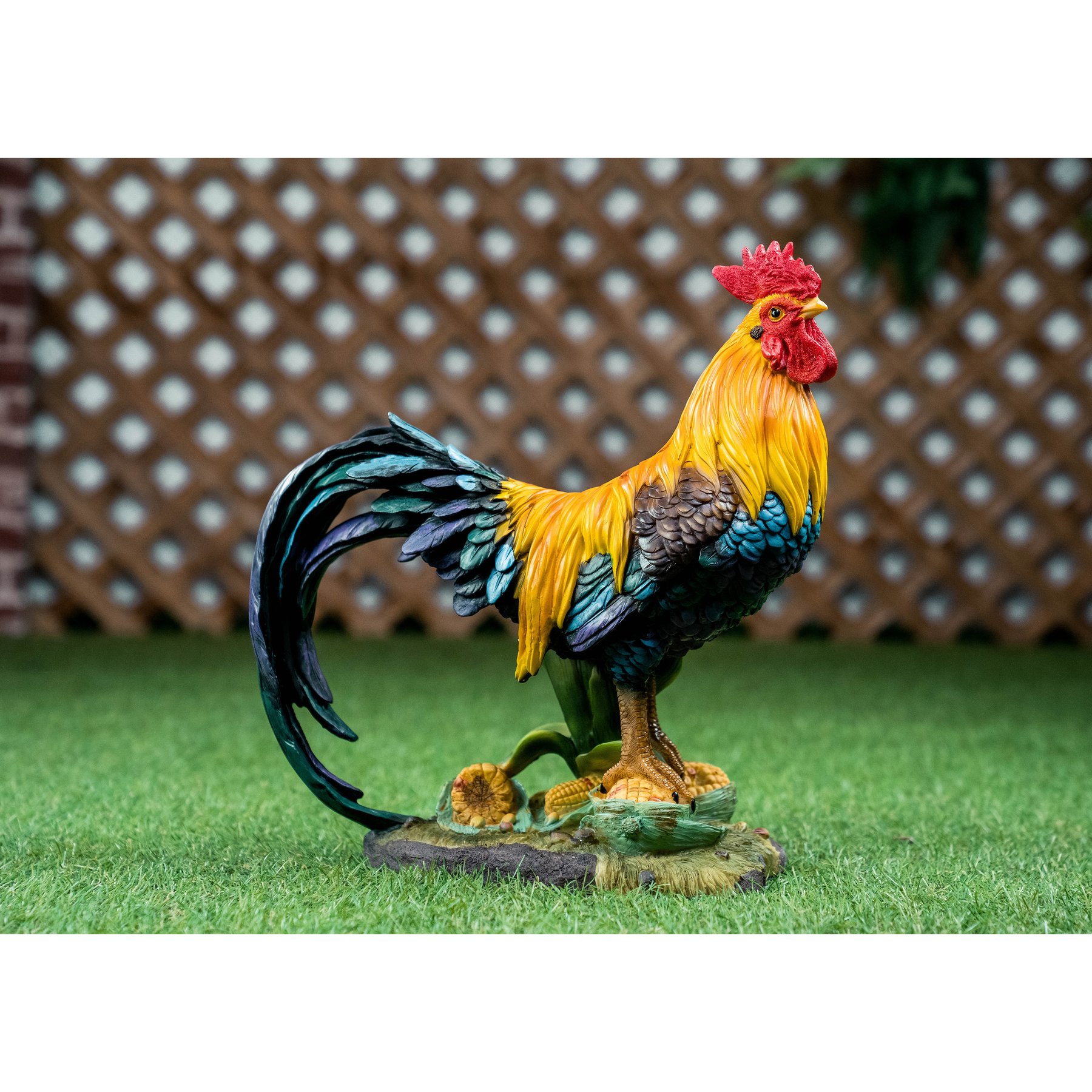 Hi-Line Gift Rooster Standing on Corn Statue, 13.75-in