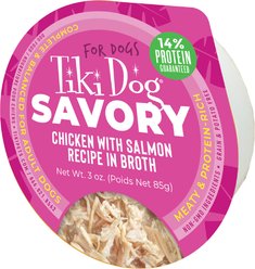 Tiki Dog Savory Chicken with Salmon Recipe in Broth Grain-Free Wet Dog Food, 3-oz cup, case of 4