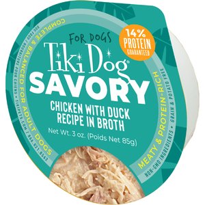 Tiki Dog Savory Chicken with Duck Recipe in Broth Grain-Free Wet Dog Food, 3-oz cup, case of 4