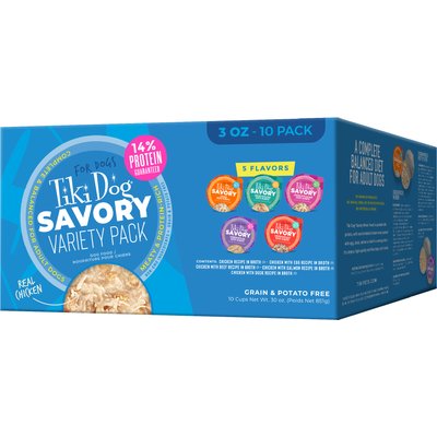 Tiki Dog Tiki Dog Savory Variety Pack Grain-Free Wet Dog Food, 3-oz cup, case of 10